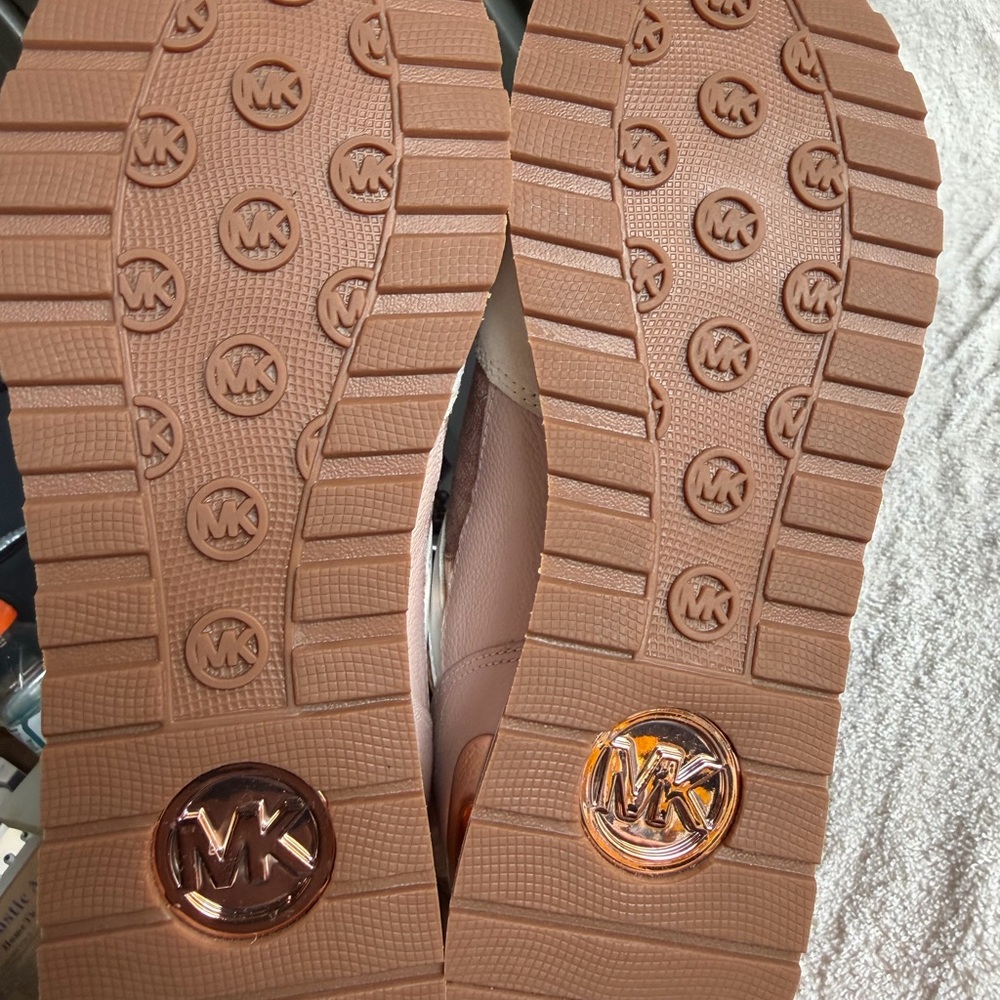 Michael Kors Pink & Beige Suede Mesh Low-Top Sneakers - Picture 6 of 6
